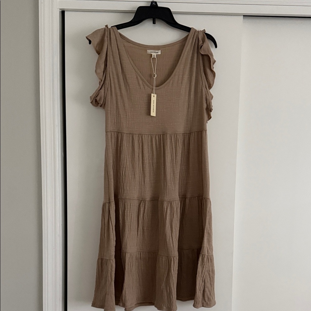 Max Studio Tan Ruffle Mini Dress